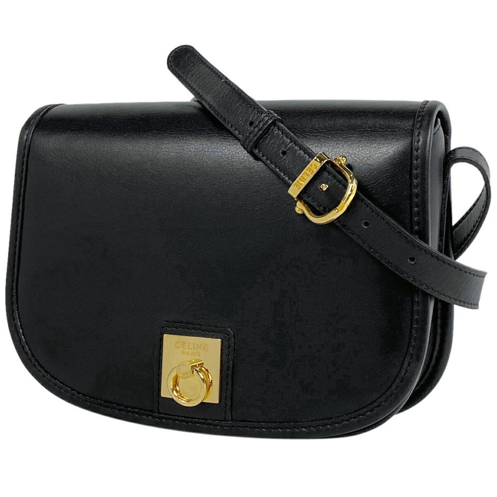 Celine logo shoulder bag leather black